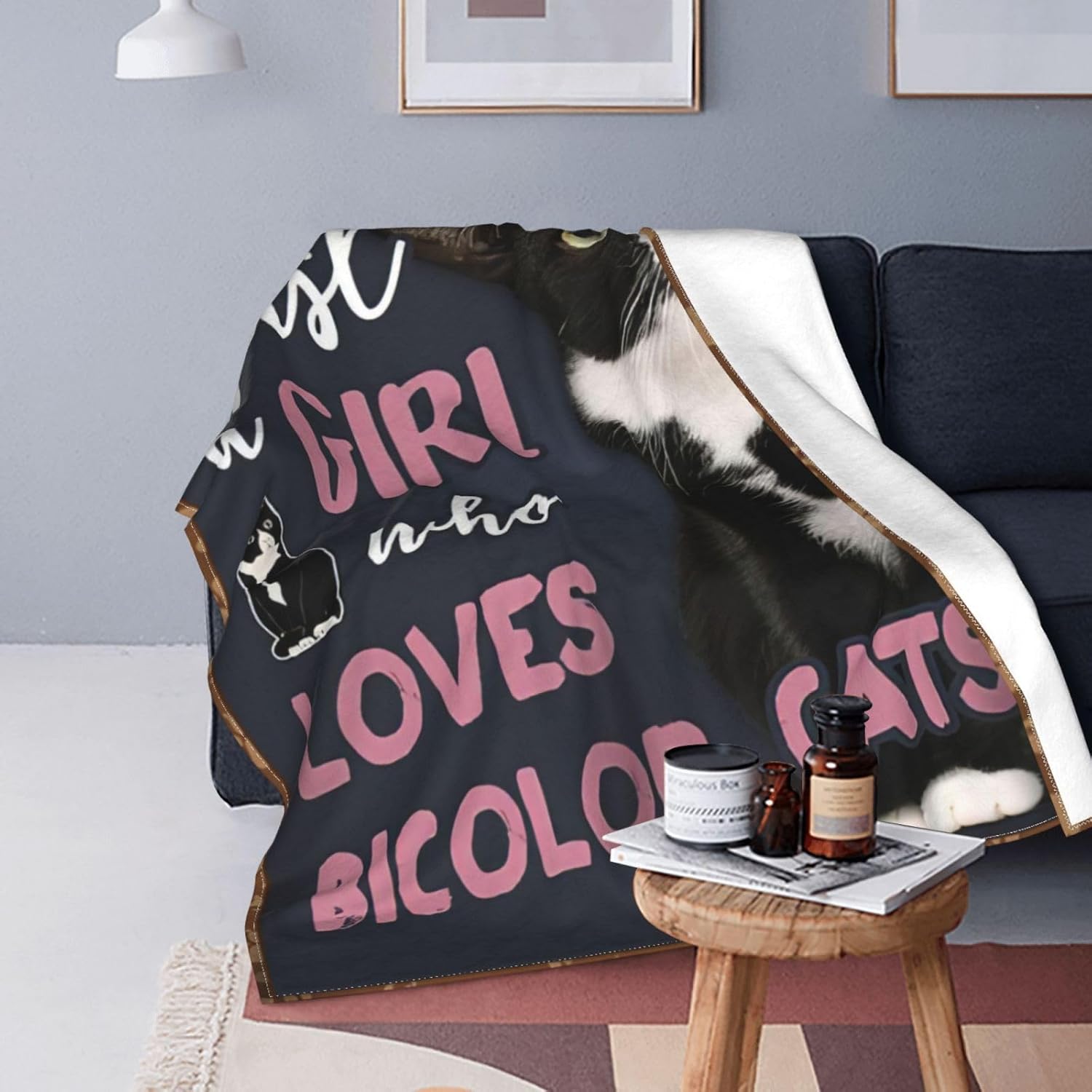 Bicolor Cat Blanket Cute Cat Animal Decor Throw Blanket Gifts for Girls Boys Super Warm Soft Plush Lightweight Fleece Flannel Blanket Winter Couch Sofa Bedding Blanket for Adults Women 80"X60"