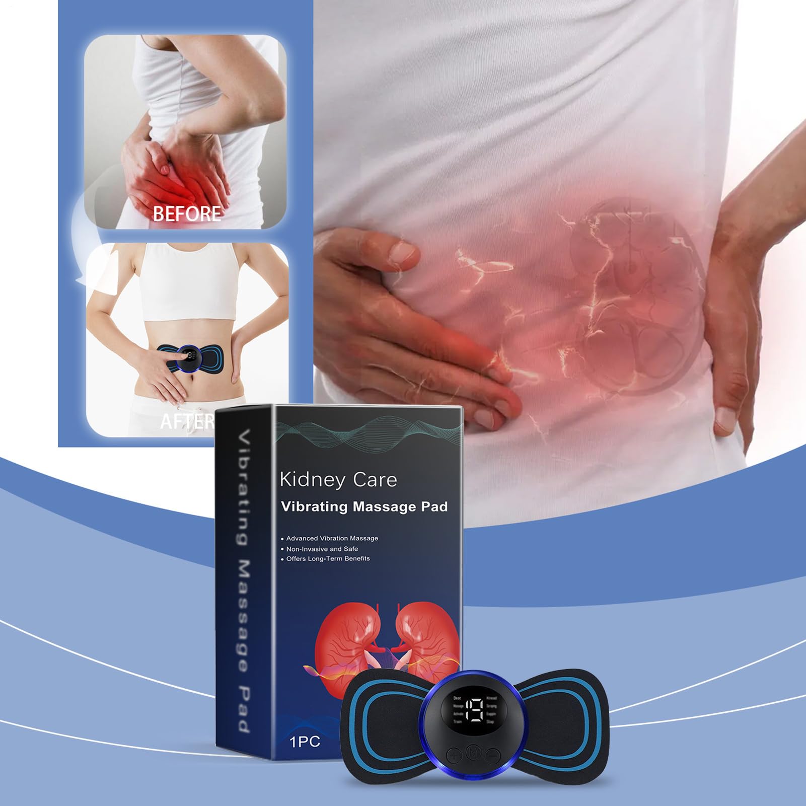 Massaggiatore lombare – Cuscinetto vibrante ricaricabile | Rilassante muscolare profondo | Dispositivo di massaggio renale per corpo, braccia, gambe, colonna vertebrale, comfort vita