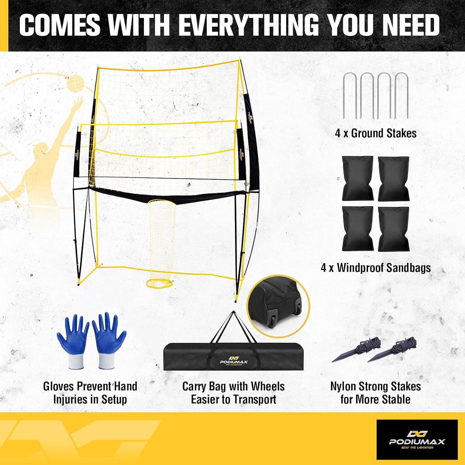 PodiuMax Volleyball Training Equipment, 11x8FT Adjustable 6.5–8 ft, Volleyball Practice Net for Serve & Spike, 2-in-1 Train & Play, Fast Setup, Stable Frame Training Net for Backyard Indoor Outdoor - Image 6