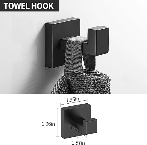 Miniatura 4 de Juego de 5 accesorios para toallero de baño, juego de accesorios de baño de acero inoxidable negro mate, toalleros para baño montado en la pared,