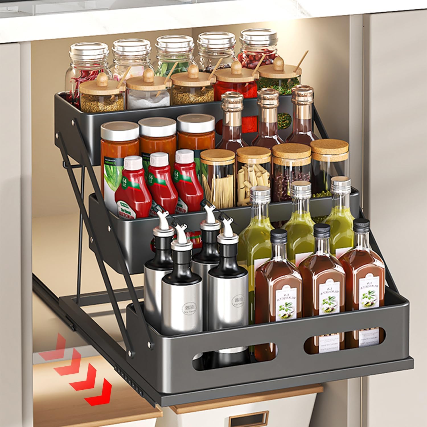 Height Adjustable 3-Tier Spice Rack Organizer for Pantry & Cabinet Height Adjustable 3-Tier Spice Rack Organizer for Pantry & Cabinet
