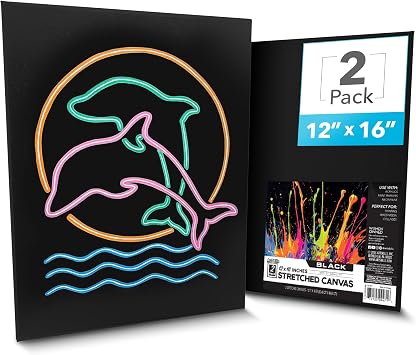 ArtSkills Black Canvas, Stretched Canvases for Painting, 12x16 Black Canvas Painting Supplies for Artists, Black Art Canvas Pack, 2-Pack