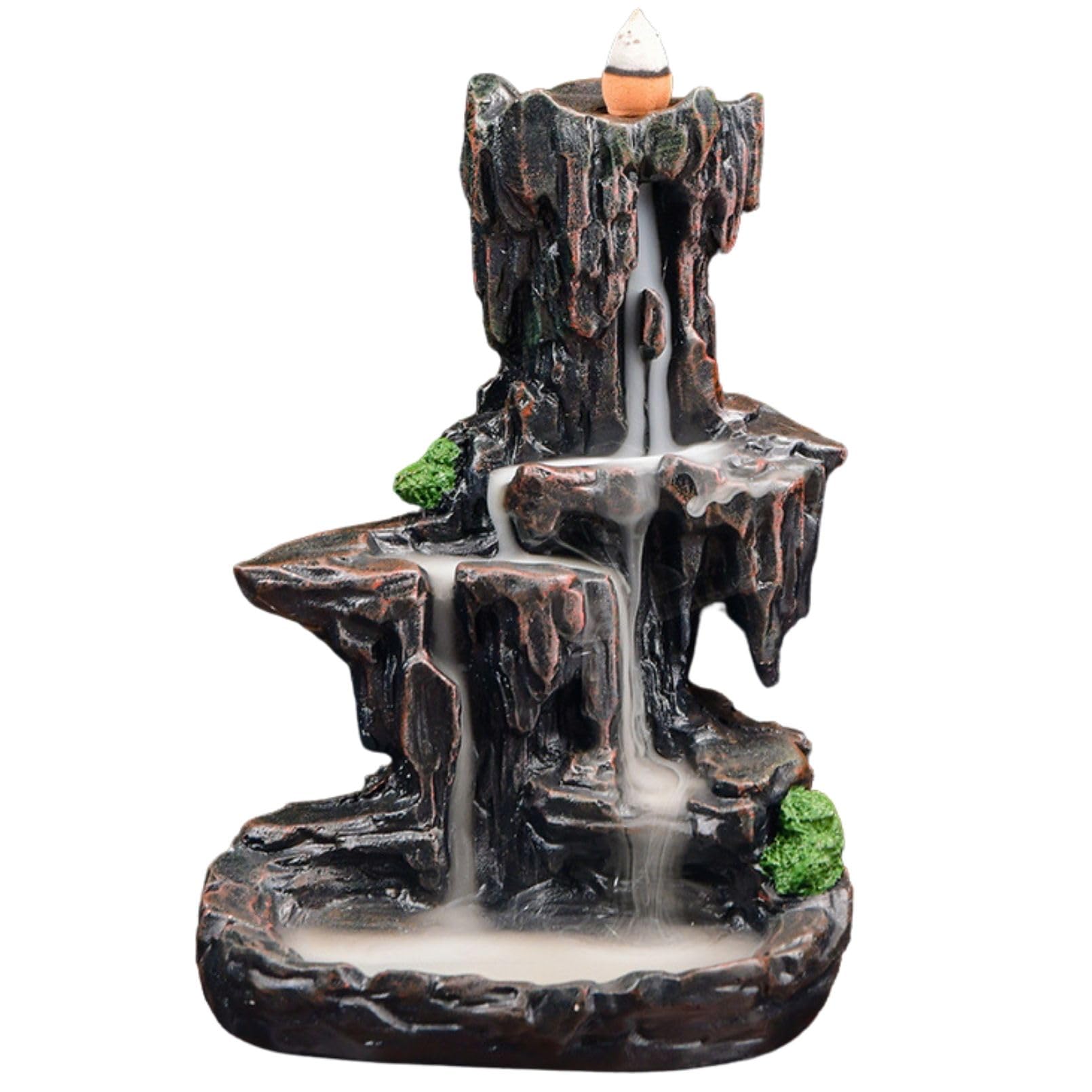 EU SOU Backflow Incense Burner Resin Waterfall Rock Design 5.5x7.5in Beige