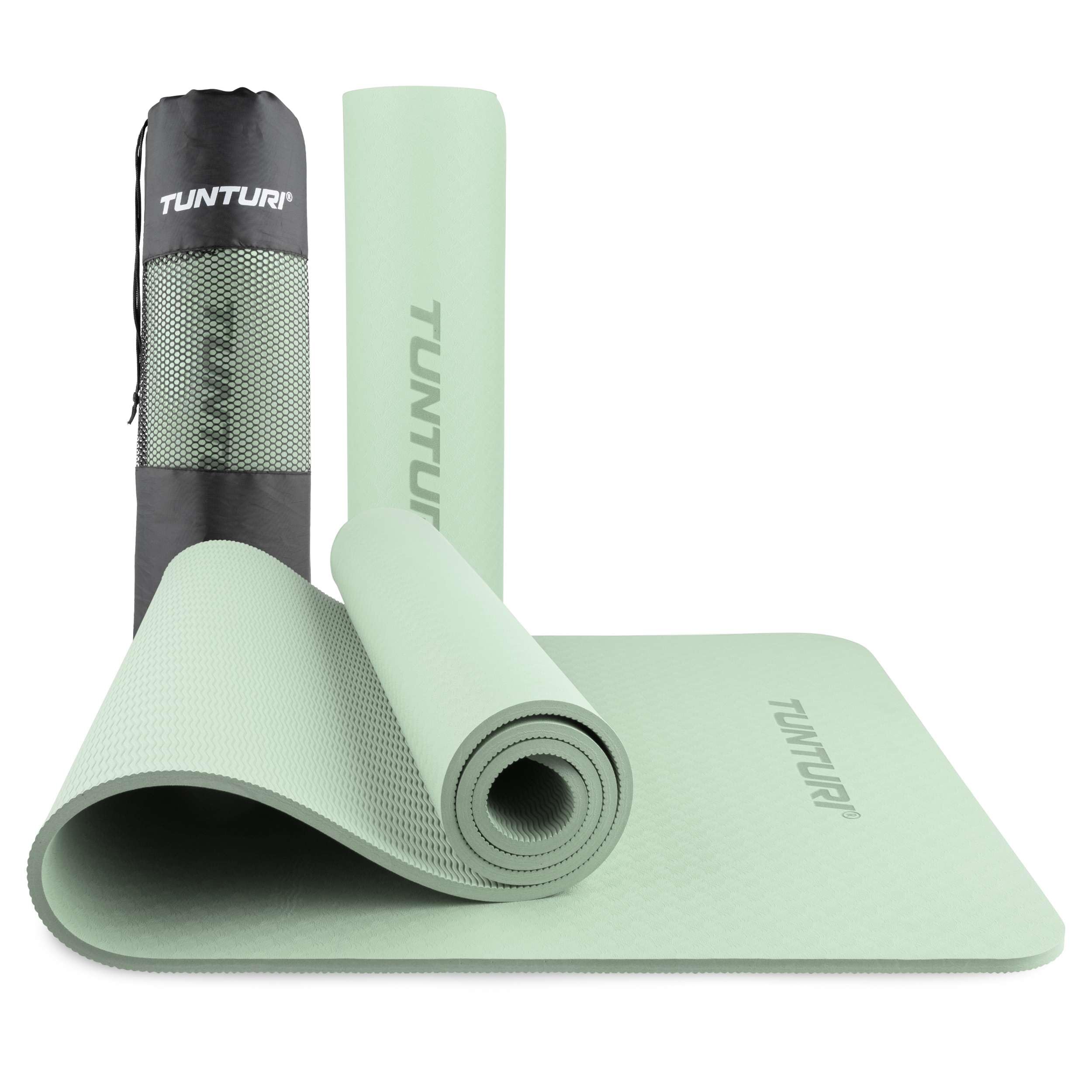 Tunturi Tappetino da yoga spesso 8 mm, antiscivolo, con tracolla, per yoga e pilates, tappetino sportivo, 183 x 61 x 0,8 cm, particolarmente confortevole, menta