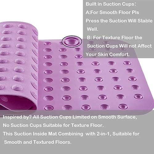 Miniatura 5 de Yanzifly Tapete de ducha antideslizante de 18 x 40 pulgadas, tapete para bañera de baño, suelo liso texturizado, tapete de silicona extra largo para