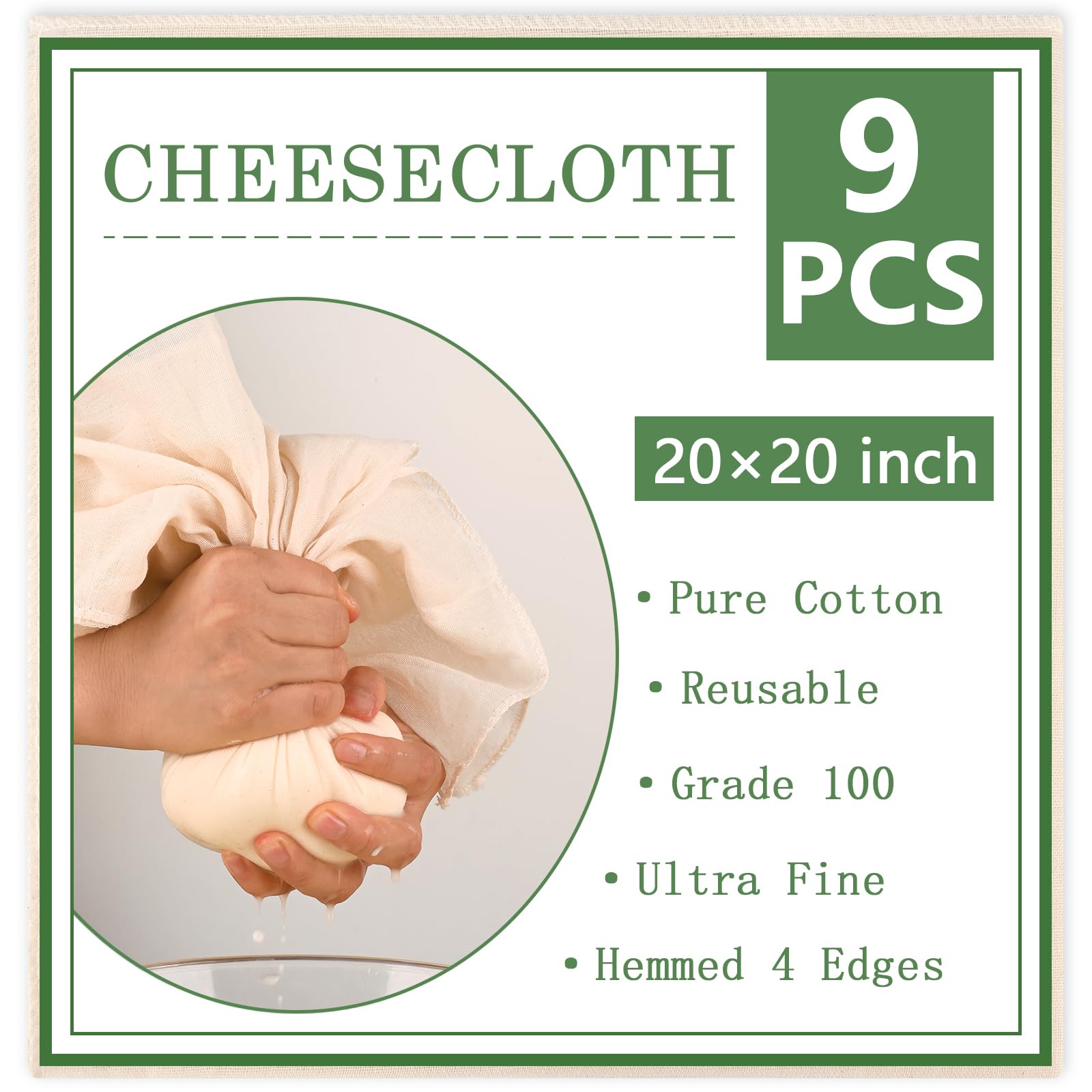 WMKGG 9 PCS Cheese Cloths, 20x20 Inch Cheesecloth Fine Mesh Cheesecloth