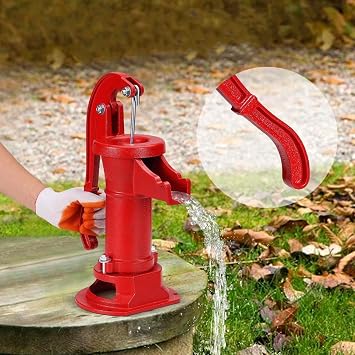 Hand Well Pitcher Pump, Cast Iron Hand Water Pump with Ergonomic Handle, 25ft Max Lift, Manual Water Transfer Pump for Outdoor Home Garden Yard Pond Farm