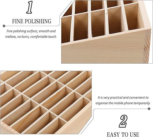 Miniatura 7 de SEWACC 24- Soporte de madera para teléfono celular, organizador de escritorio para teléfono móvil, caja de almacenamiento de múltiples cuadrículas,