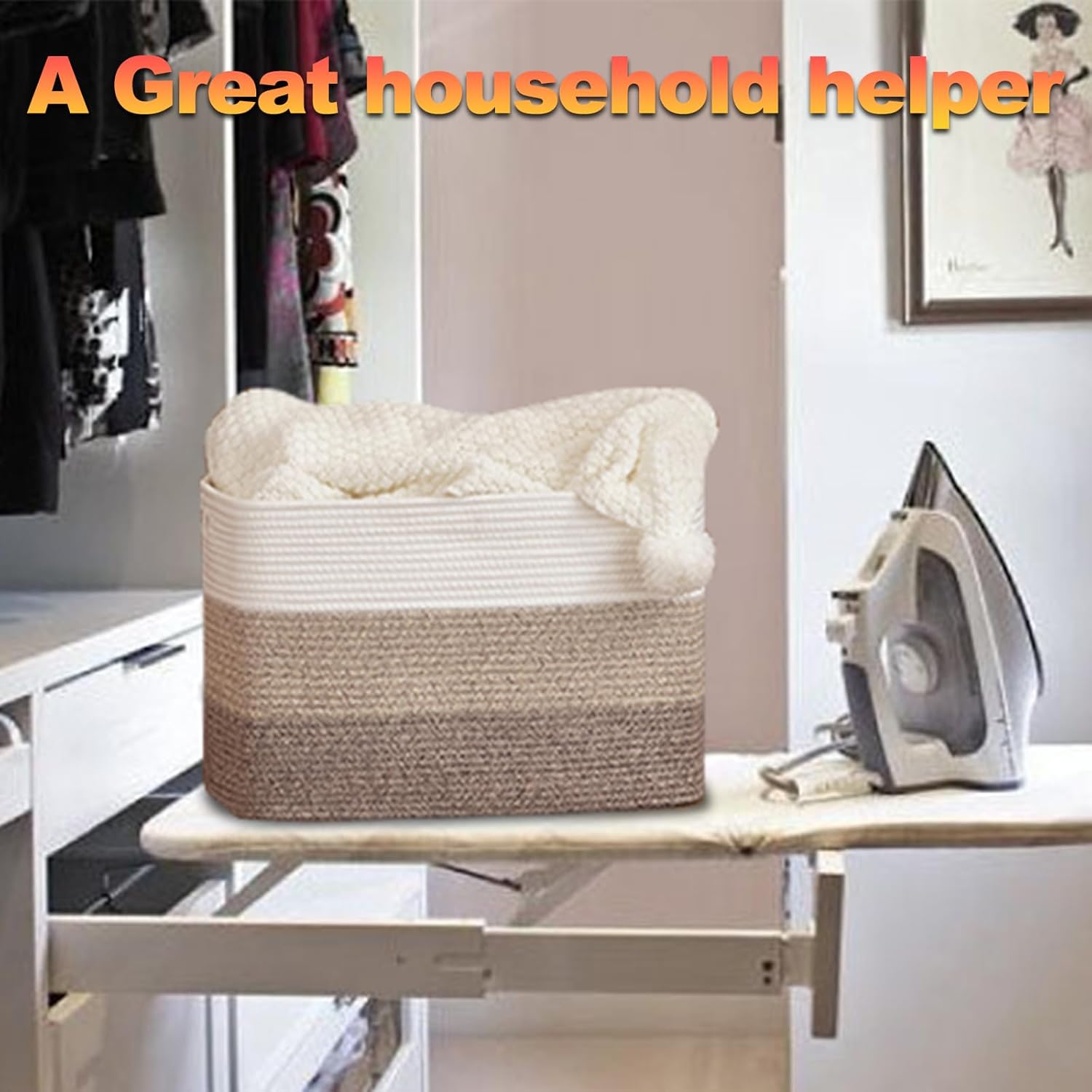 Storage Baskets for Organizing, 2 Pack Woven Basket for Storage, Rectangle Baskets for Shelves Closet Organizers, Toy Basket for Nursery Storage Living Room, Laundry Room, Bedroom (Gradient Brown) - Image 2