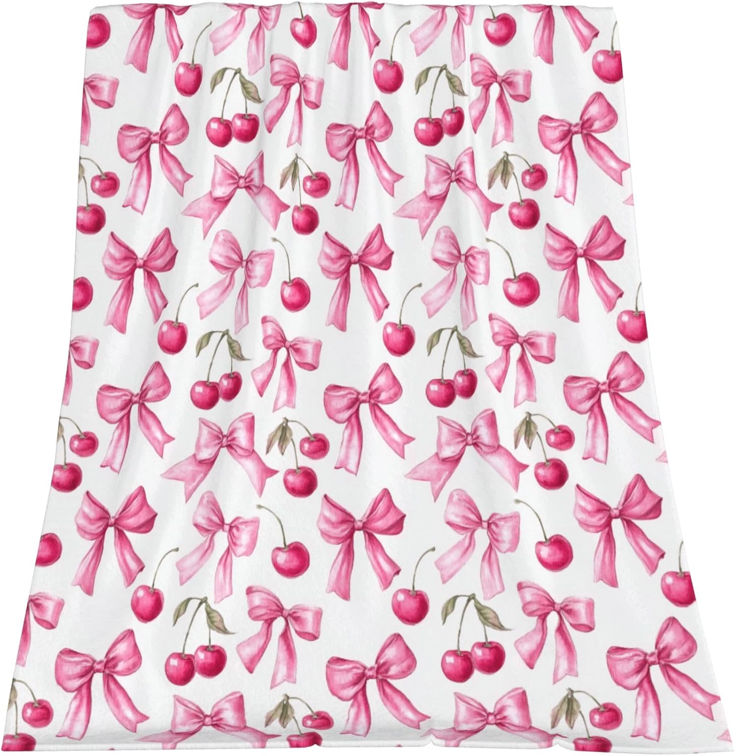 Pink Bow Cherry Flannel Throw Blanket Soft Cozy Blanket for Living Room Couch Sofa Bed 50 x 60 Inches