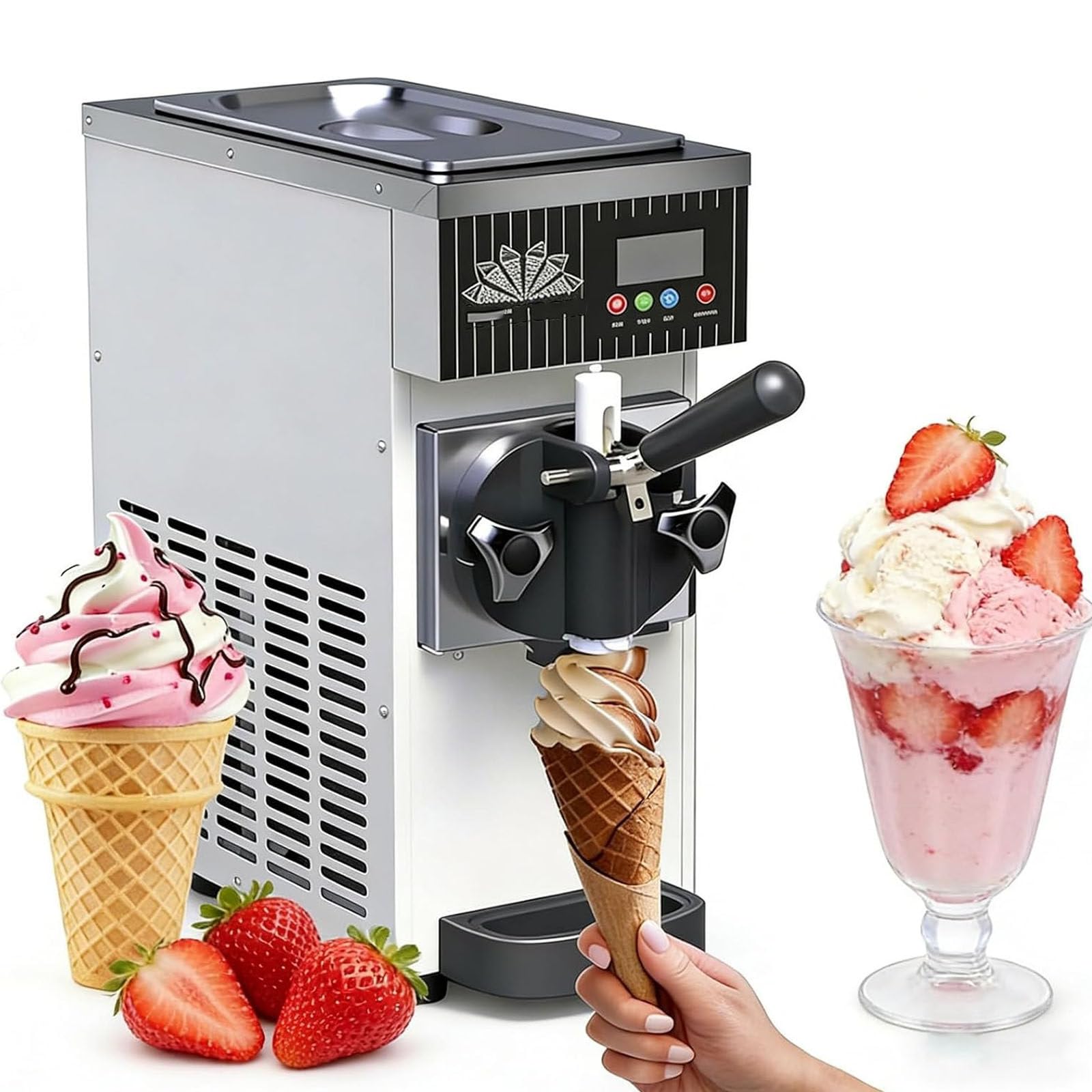 Drmoxin Tabletop Ice Cream Maker, Soft Serve Machine With LED Display And Auto Clean. Delivers 80-100 Blocks/h For Restaurants, Catering Events, And Dessert-focused Businesses White