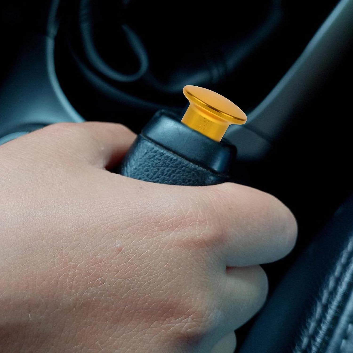 Universal Aluminum Alloy Handbrake Button Cover, Gold Parking Brake Lever Tip for Car Interior Replacement, Drift Turn Lever Knob Cap Compatible with Hydraulic Handbrake Systems