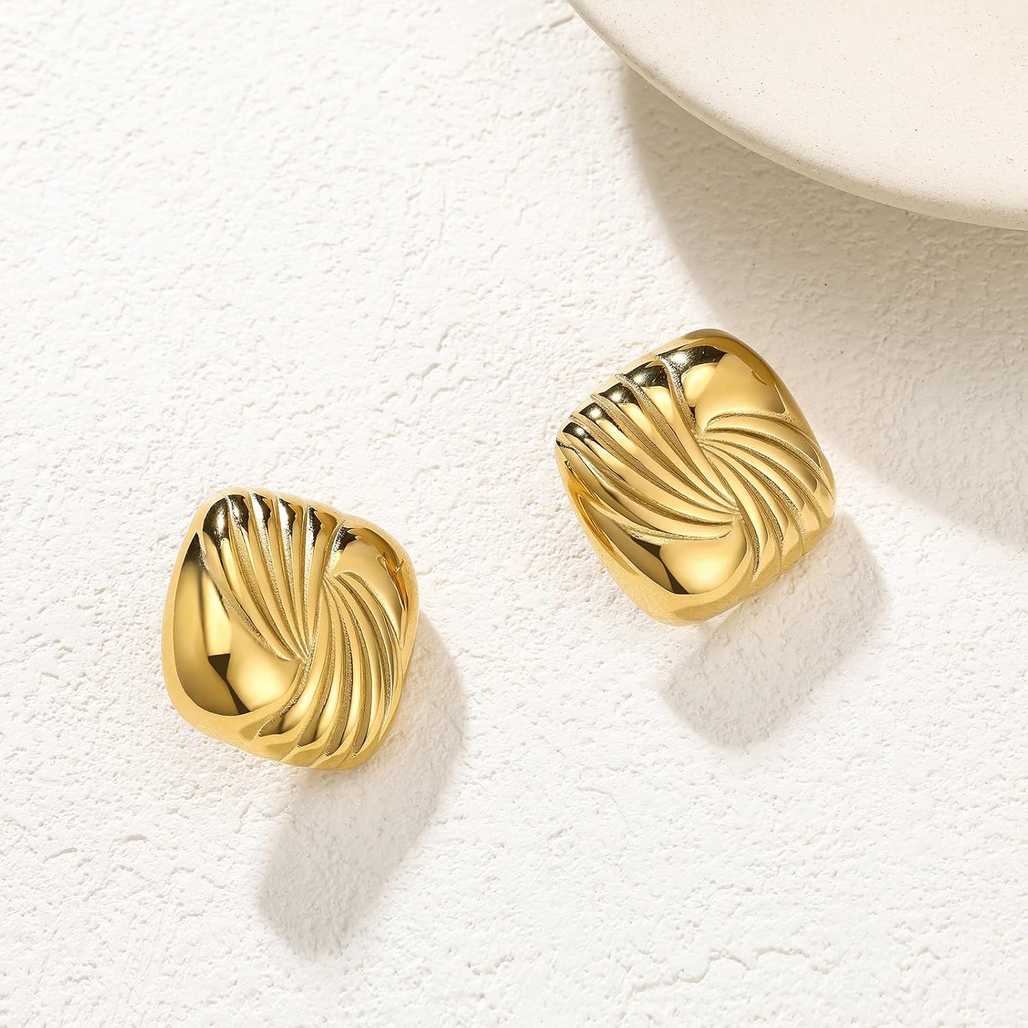 Gold Stainless Steel Earrings for Women Trendy Large Gold Stud Hypoallergenic - Image 4