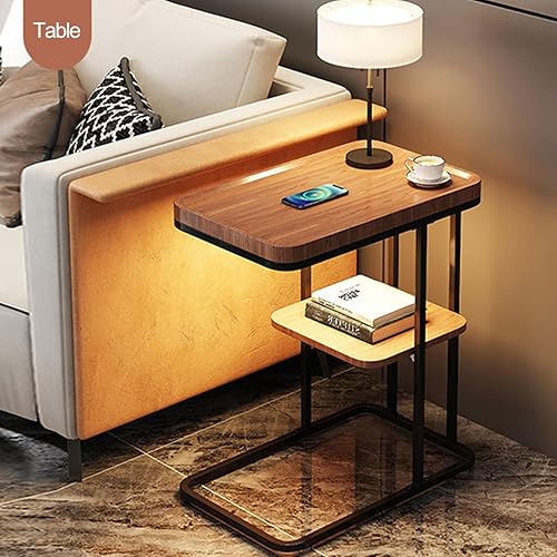 Miniatura 7 de Mesa auxiliar en forma de C, mesa auxiliar pequeña para sofá y cama, espacios pequeños, sala de estar, dormitorio, mesa rústica para aperitivos