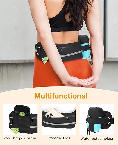 Miniatura 3 de Pecute Correa para perro manos libres con bolsa, riñonera con almohadillas suaves, asas dobles y elástico duradero para caminar, cinturón de