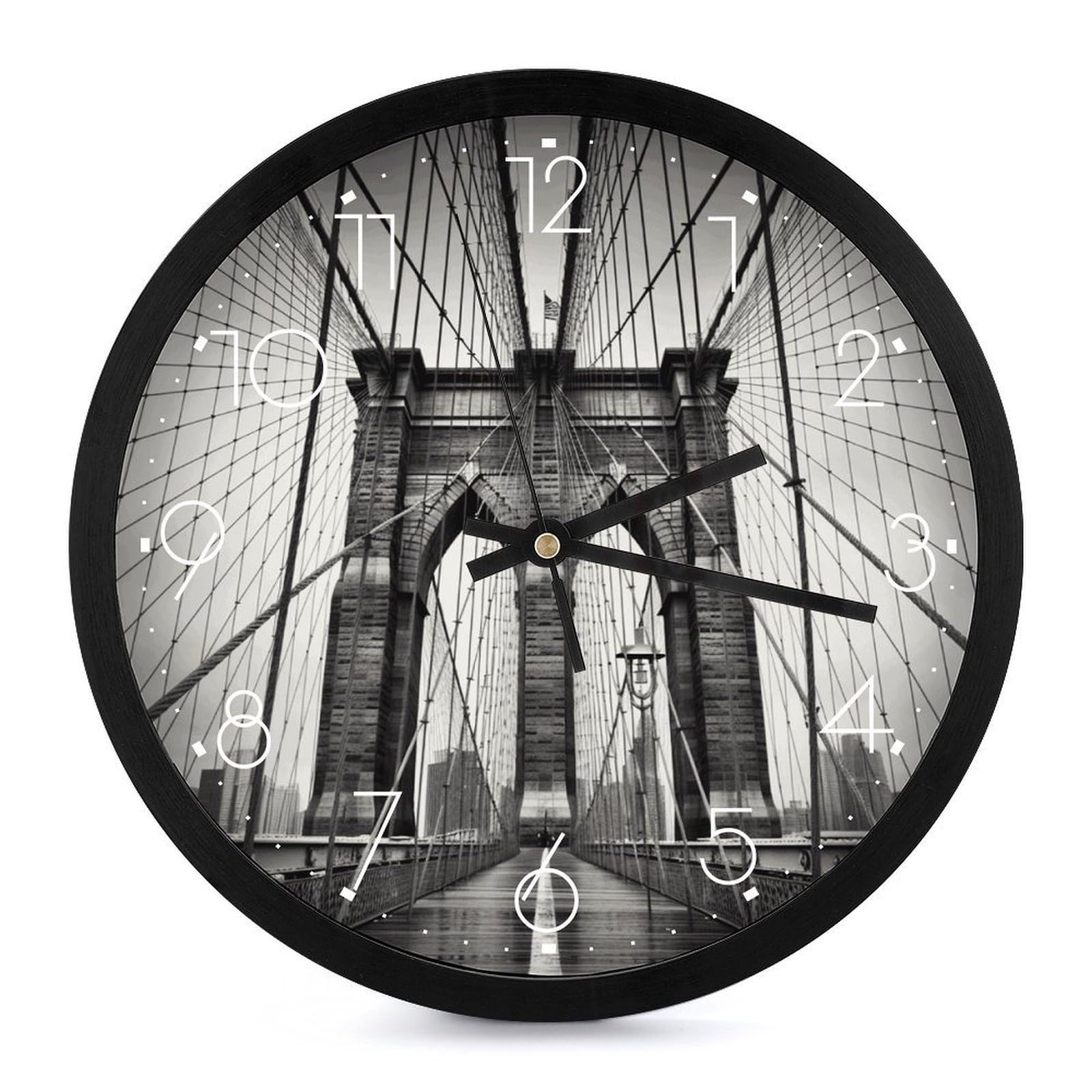 Horloge murale à piles grand format avec cadran imprimé pont de Brooklyn