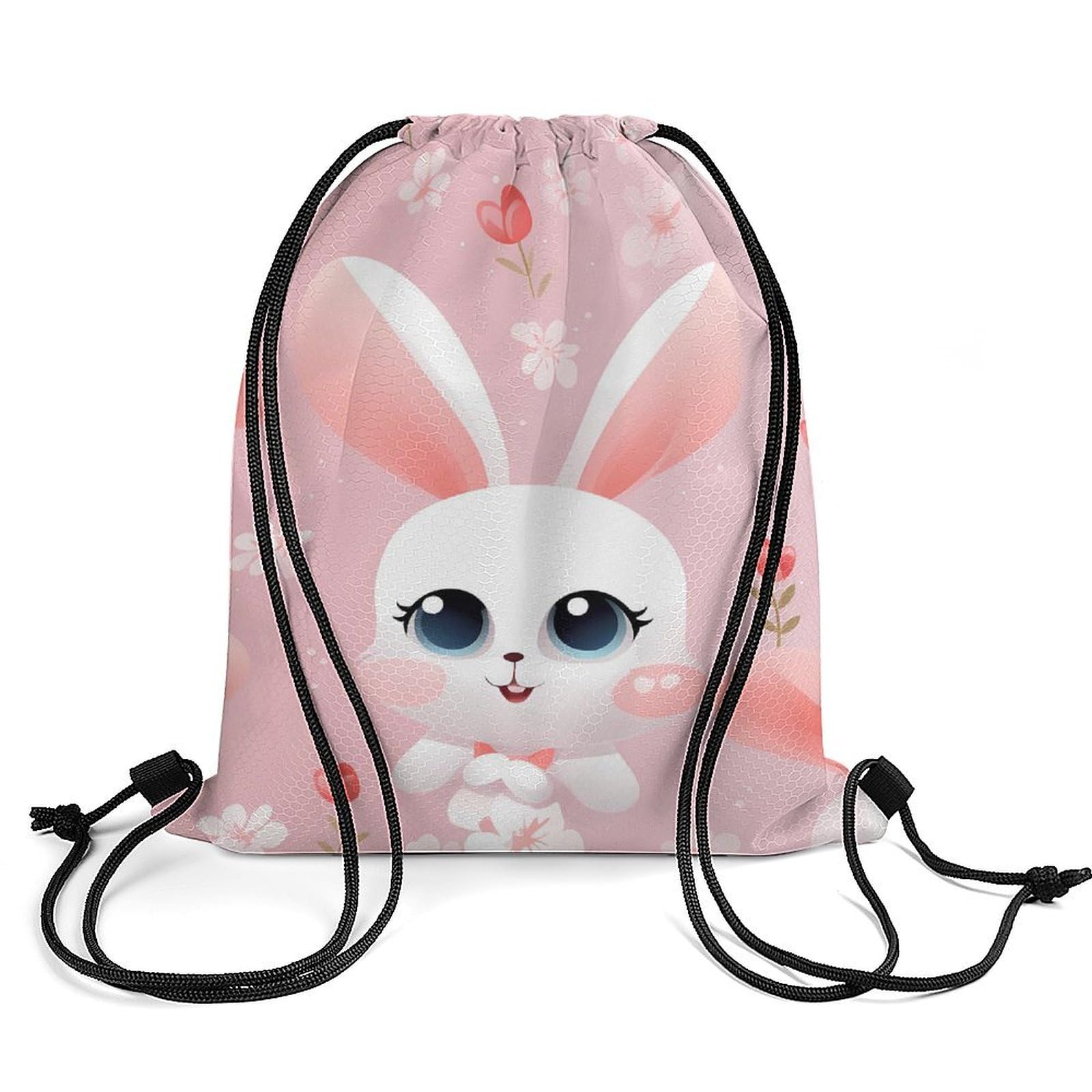 Cute Bunny Rabbit Flower Drawstring Backpack Durable Sport Gym Bags Daypack for Men Women 35 * 42cm