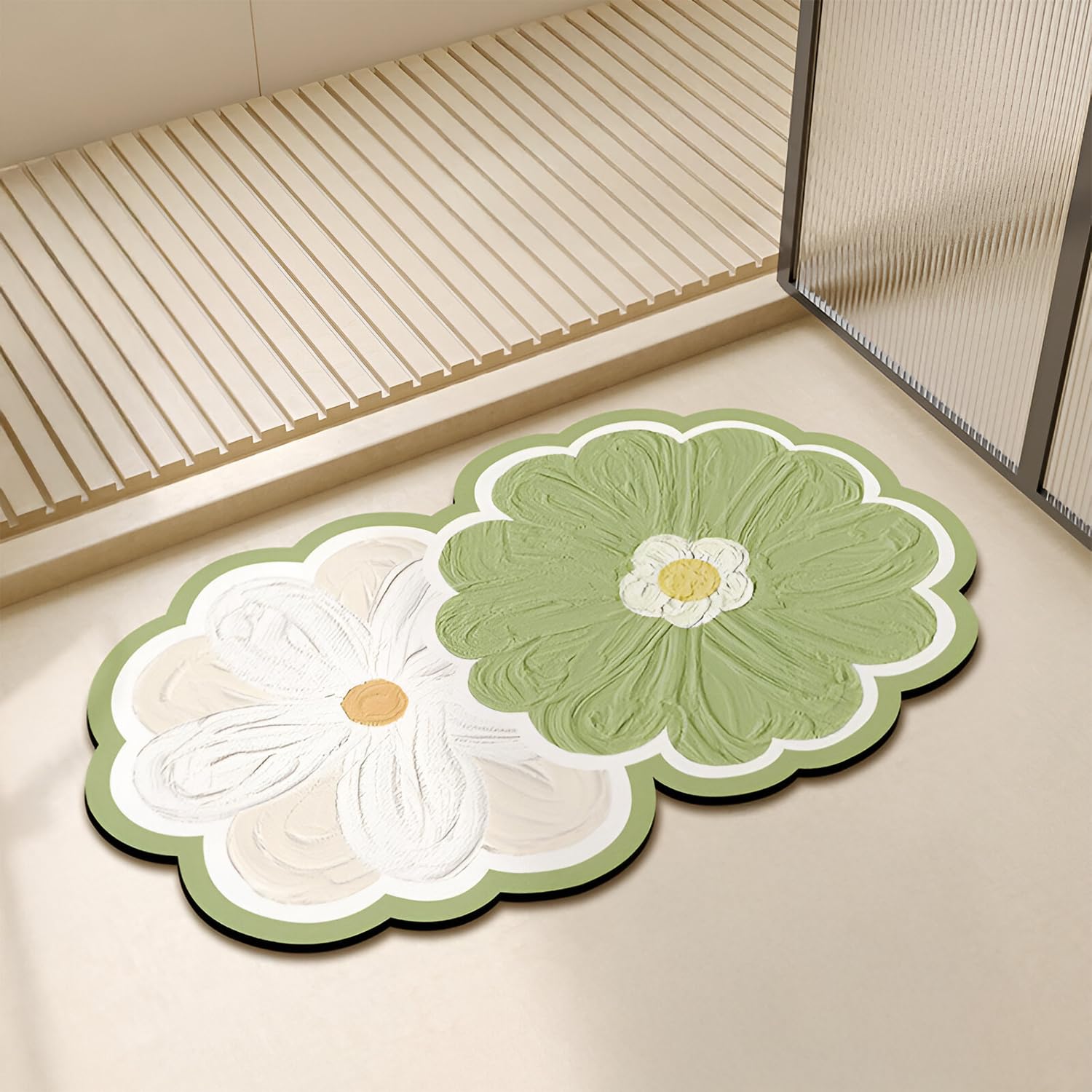 SYGA Non-Slip Twin Bloom Petal Bathroom & Door Mat - Mint & Cream Daisy Design, Absorbent & Stain-Resistant Floor Mat, 40 x 60 cm-image-40
