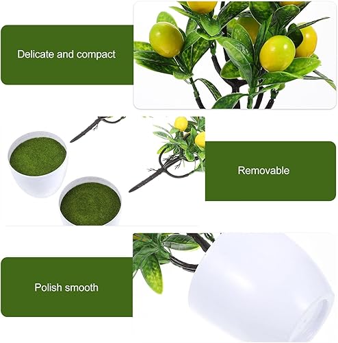 Miniatura 4 de INOOMP Decoración artificial de planta de árbol de limón, 9.45 pulgadas, mini tallos de frutas en maceta, decoración de macetas verdes falsas,