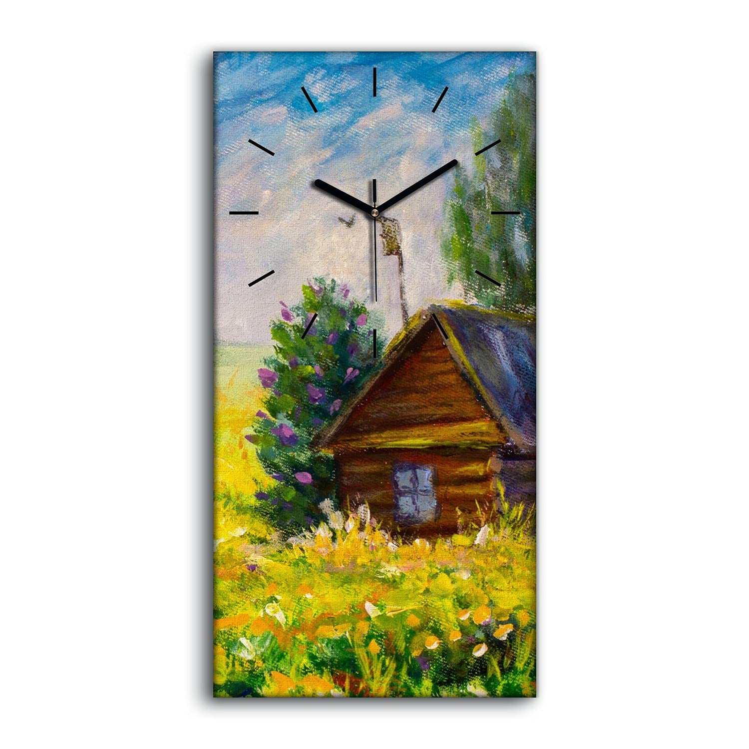 Horloge sur toile fleurs et pré pour une décoration de chambre apaisante