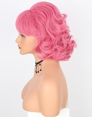 Miniatura 2 de Peluca Frenchy de los años 50, peluca rizada estilo Bob, peluca corta rosa para mujer, peluca de disfraz de Halloween