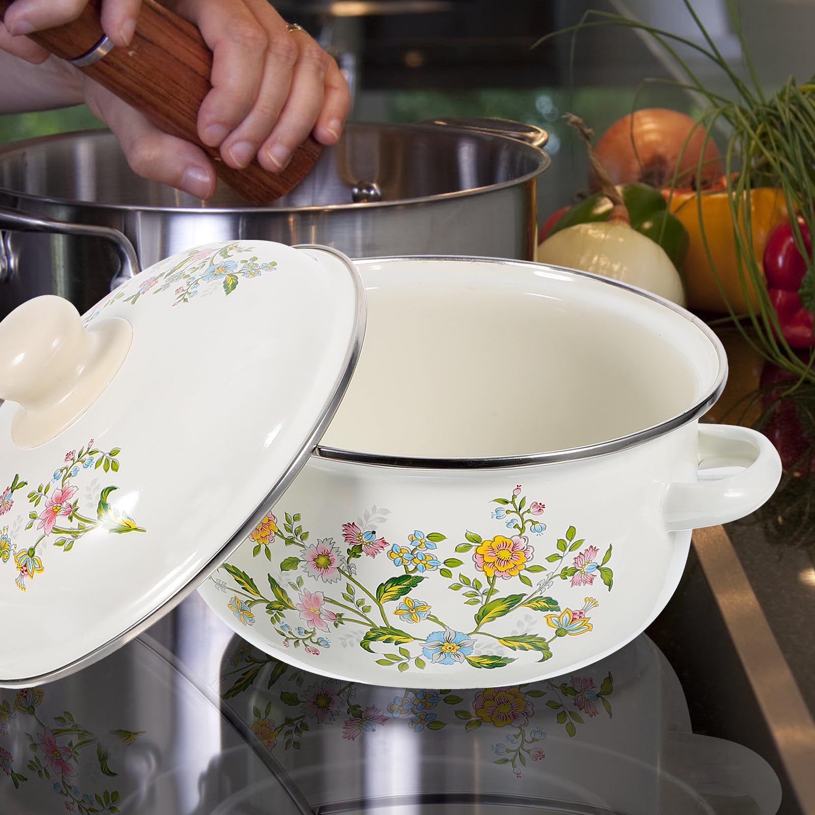 OUNONA Lot de 3 Casseroles Émaillées Couvercle Fond Plat pour Purées Bébé et Soupes Ustensiles Cuisine Pratiques et Légers