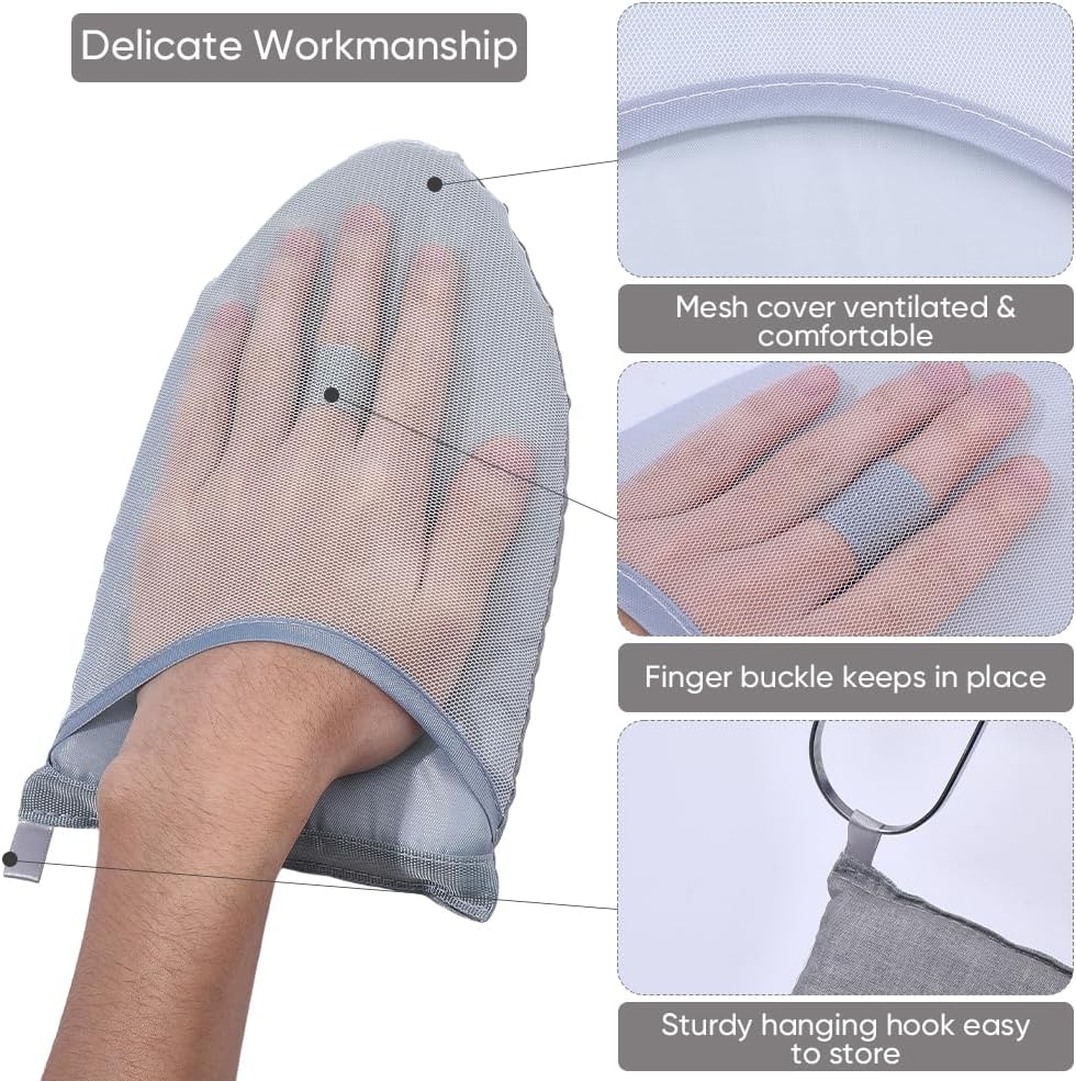 CREATCABIN Garment Steamer Ironing Gloves Heat Resistant Ironing Mitt Anti Steam Glove Travel Portable Thick Handheld Board Accessories with Finger Loop for Steaming Clothes Kitchen Baking