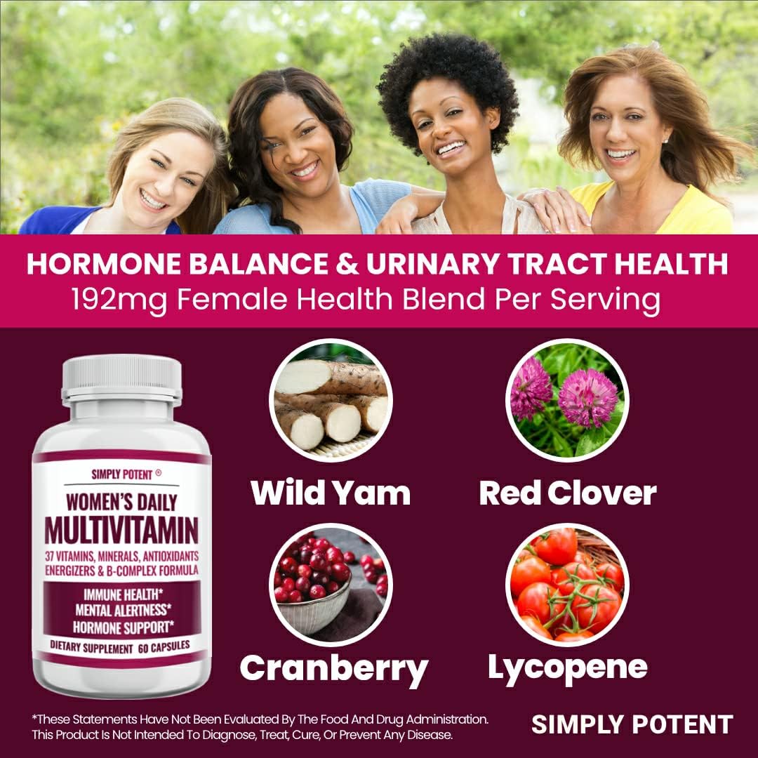 Multivitamin for Women, 37 Multi Vitamins with Minerals, Vitamins A C D E, Biotin, B12, Folate, Zinc, Magnesium, Calcium, Green Tea for Hair, Skin, Nails, Energy, Immune & Hormone Support