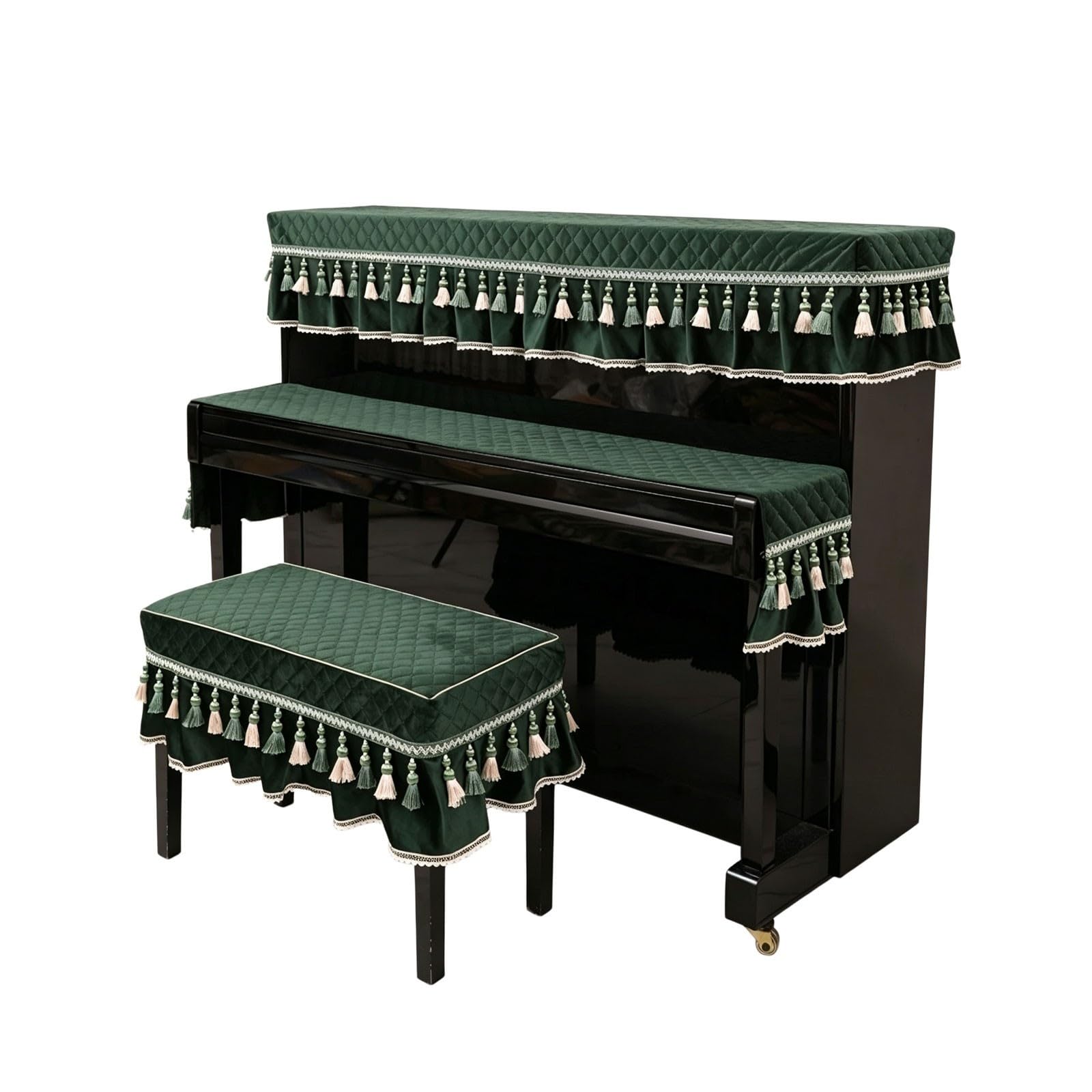 3 szt. Aksamitna osłona przeciwpyłowa na fortepian, zielona(Top+Keyboard)