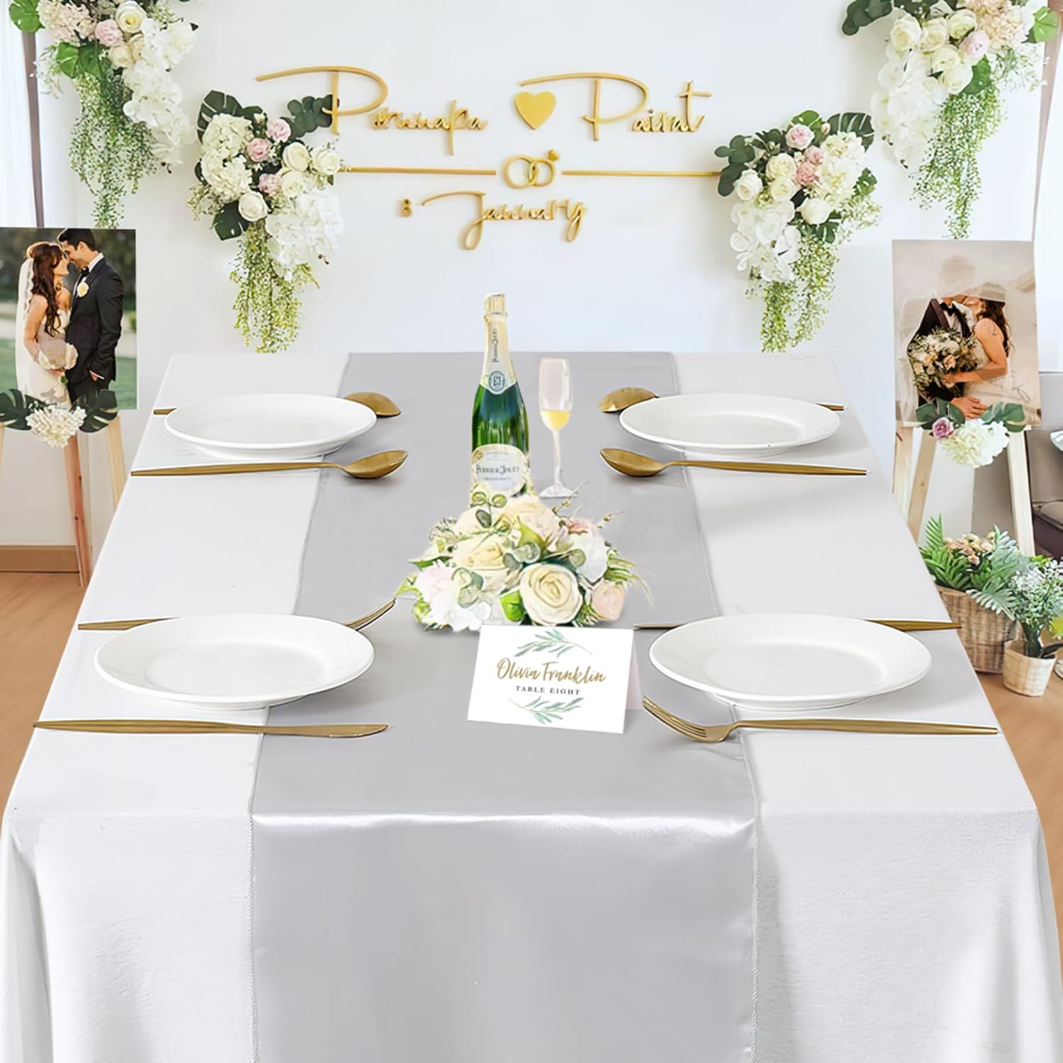 B-COOL Silver Table Runner Satin Table Runners Wedding Table Runners Silk Smooth Fabric for Wedding Party Decorations 20 Pack 12x108 inch