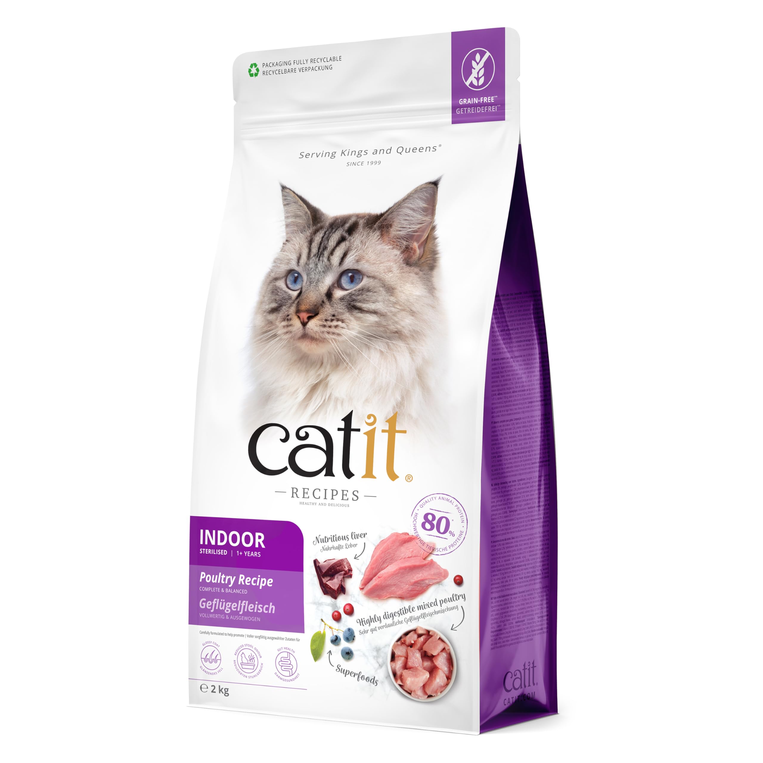 Catit Recipes Indoor/Sterilised Adult Poultry 1 Year + Dry Cat Food, 2kg