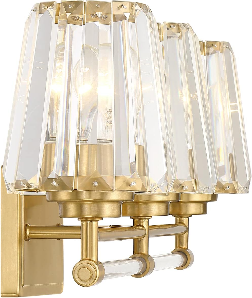 Savoy House 8-6001-3-322 Garnet Crystal Vintage Clear Crystal Bathroom Vanity Wall Light, 3-Light 180 Total Watts, 10" H x 24" W, Warm Brass
