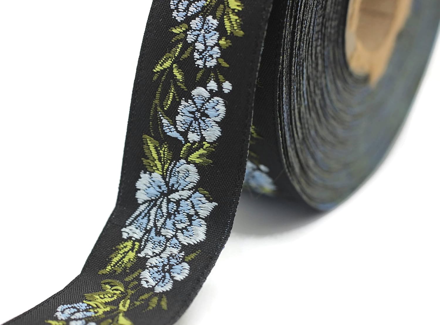 11 Yard Spool 0.98" Wide Sky Blue Floral Jacquard Ribbon Medieval Trim Woven Retro Fabric Home Decoration 25096 V1