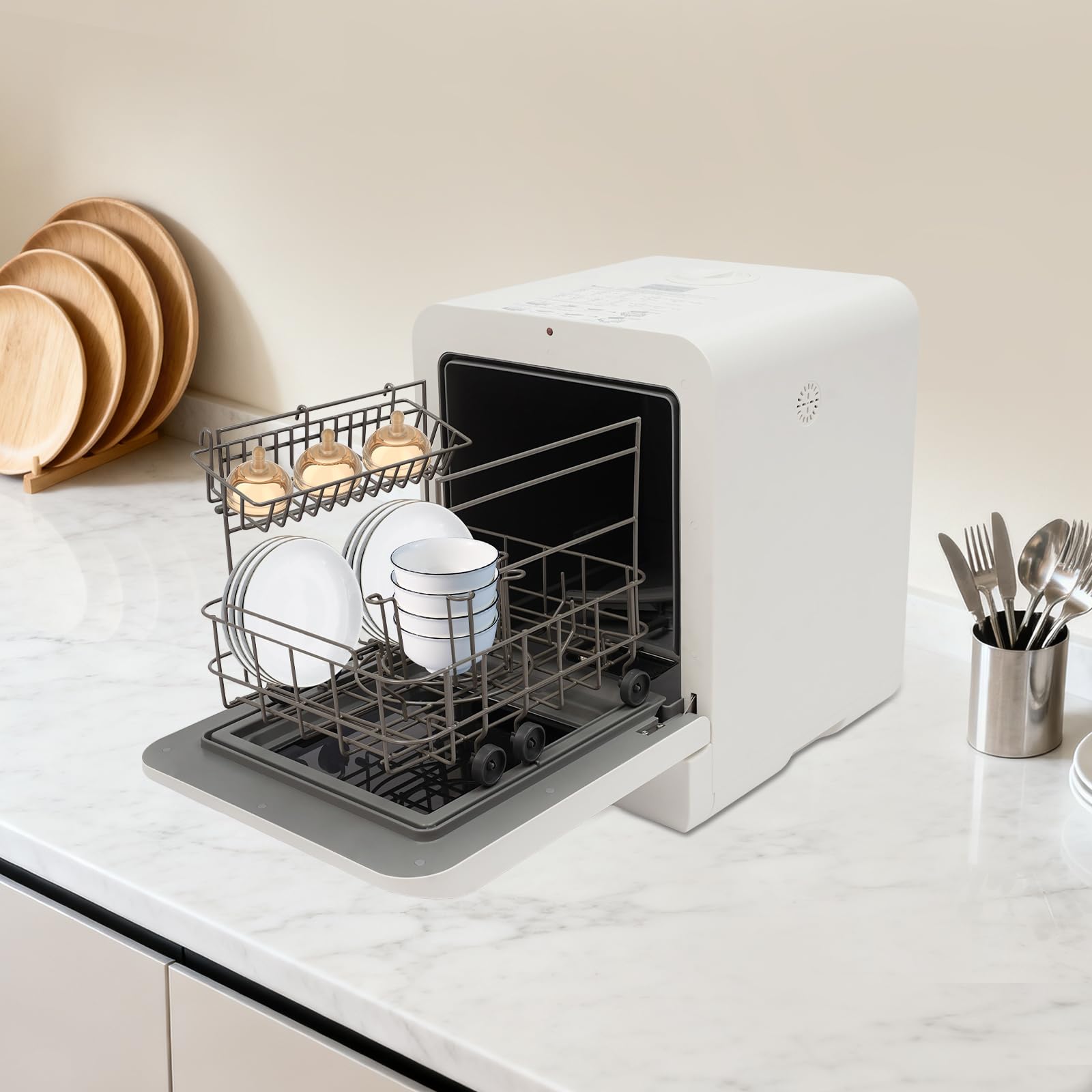 Tischgeschirrspüler Kleine Spülmaschine Mini Geschirrspüler für 3 Gedecke mit/ohne Wasseranschluss Benutzbar, Trockenfunktion, Tragbarer Kompakt-Tischspülmaschine für Wohnungen/Schlafsäle/Wohnmobile