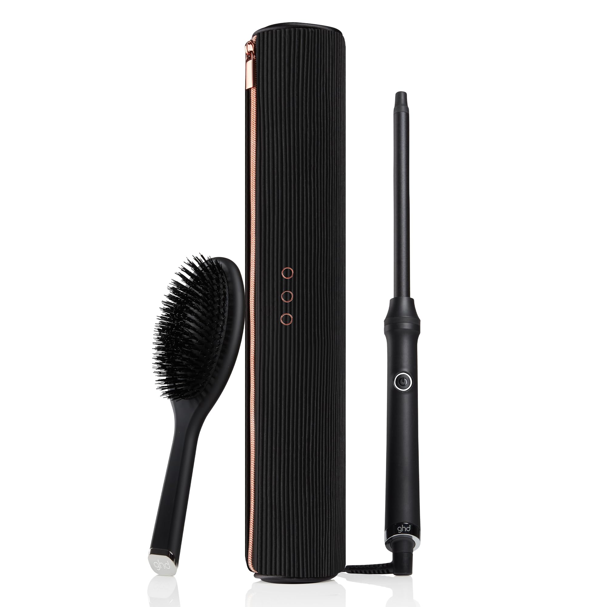 ghd curve thin wand gift set - Set de regalo rizador de pelo profesional, cepillo de acabado ghd the dresser y neceser resistente al calor, tecnología ultra-zone, edición 2023