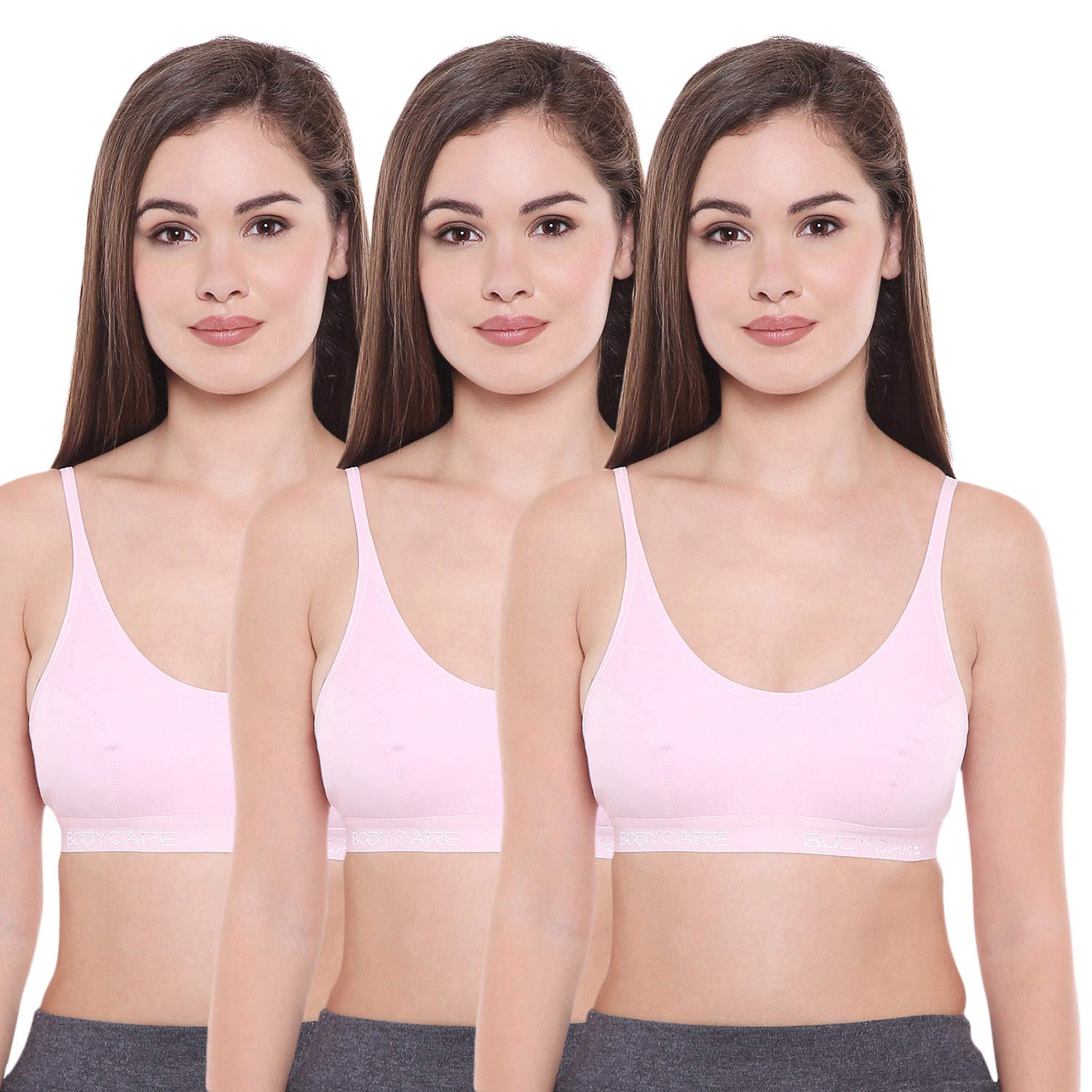 Women's Spandex And Cotton Non Padded Wire Free Sports Bra Pink-image-35