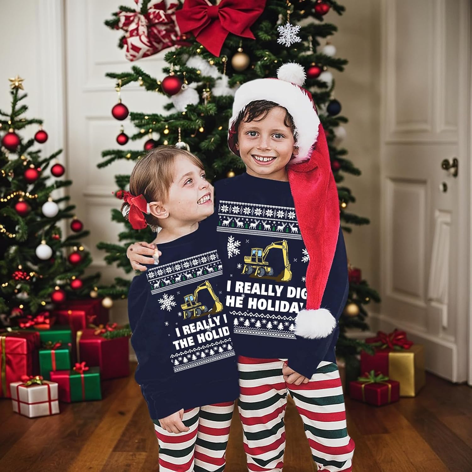 Pull De Noël Pour Enfants Rouge Bonhommes De Neige Sapins Coton Bio