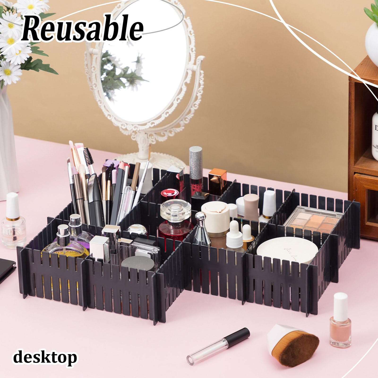 Vesici 80 Stück Schubladenteiler, verstellbarer Kunststoff-Organizer, DIY-Trennwände für Socken, Unterwäsche, Make-up, ordentliche Küche, Schlafzimmer, Kommode (schwarz)