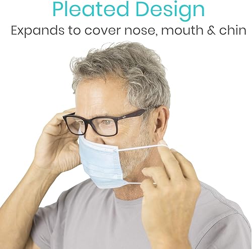 Miniatura 8 de Vive Mascarilla desechable 50 unidades, 3 capas, transpirable, protectora, para la narizboca, no tejida, con cintas elásticas para las orejas, para