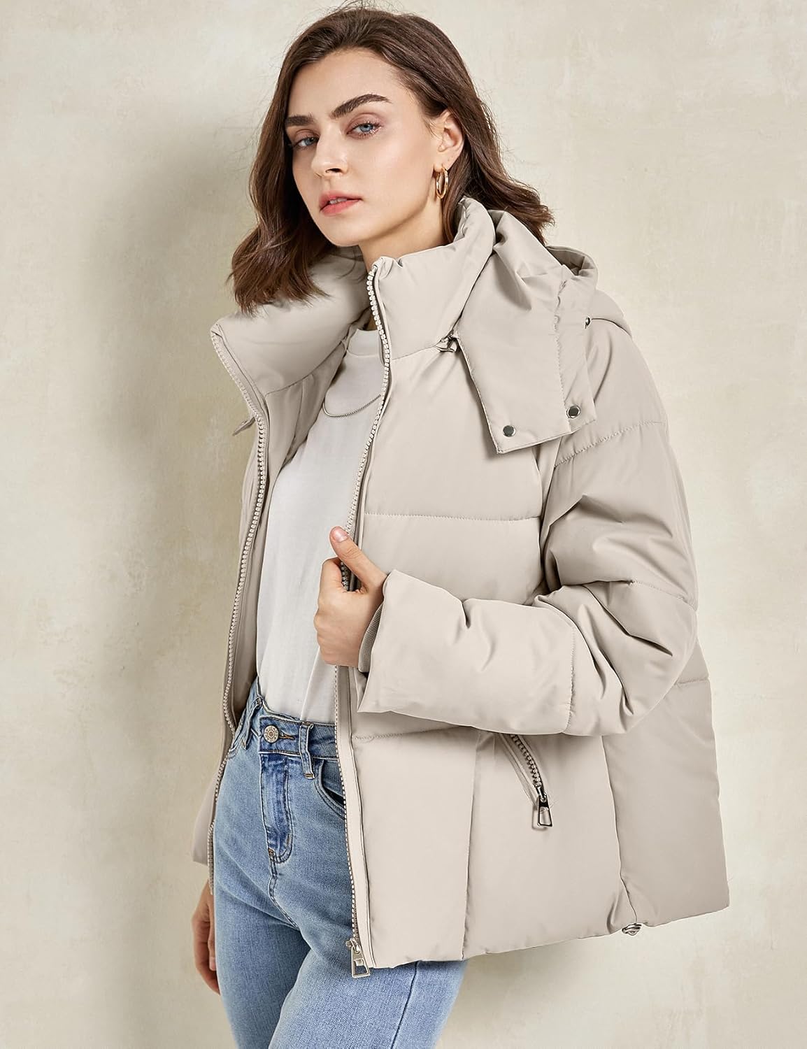 Gihuo Womens Puffer Jacket Winter Warm Coats Hooded Quilted Jackets with Removable Hood - Image 3