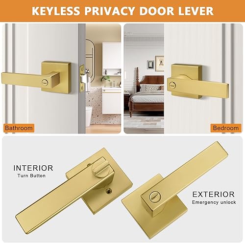 Miniatura 7 de Probrico - Manija de puerta de baño de cama negra mate, para privacidad, cerradura de puerta sin llave, para puerta interior de baño y dormitorio,