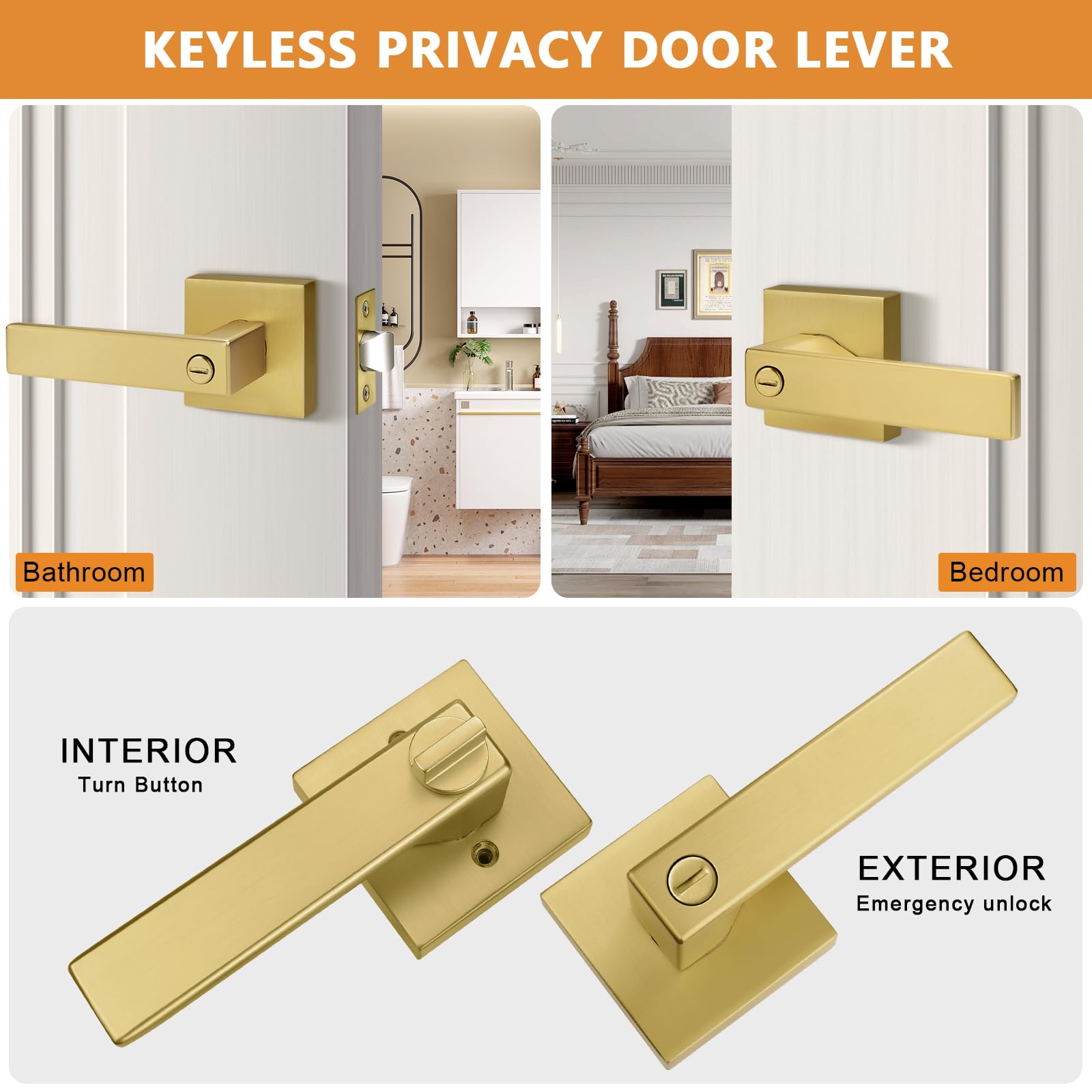 Probrico Gold Door Handles - 6 Pack, Lock Included -2 Probrico Gold Door Handles - 6 Pack, Lock Included -2