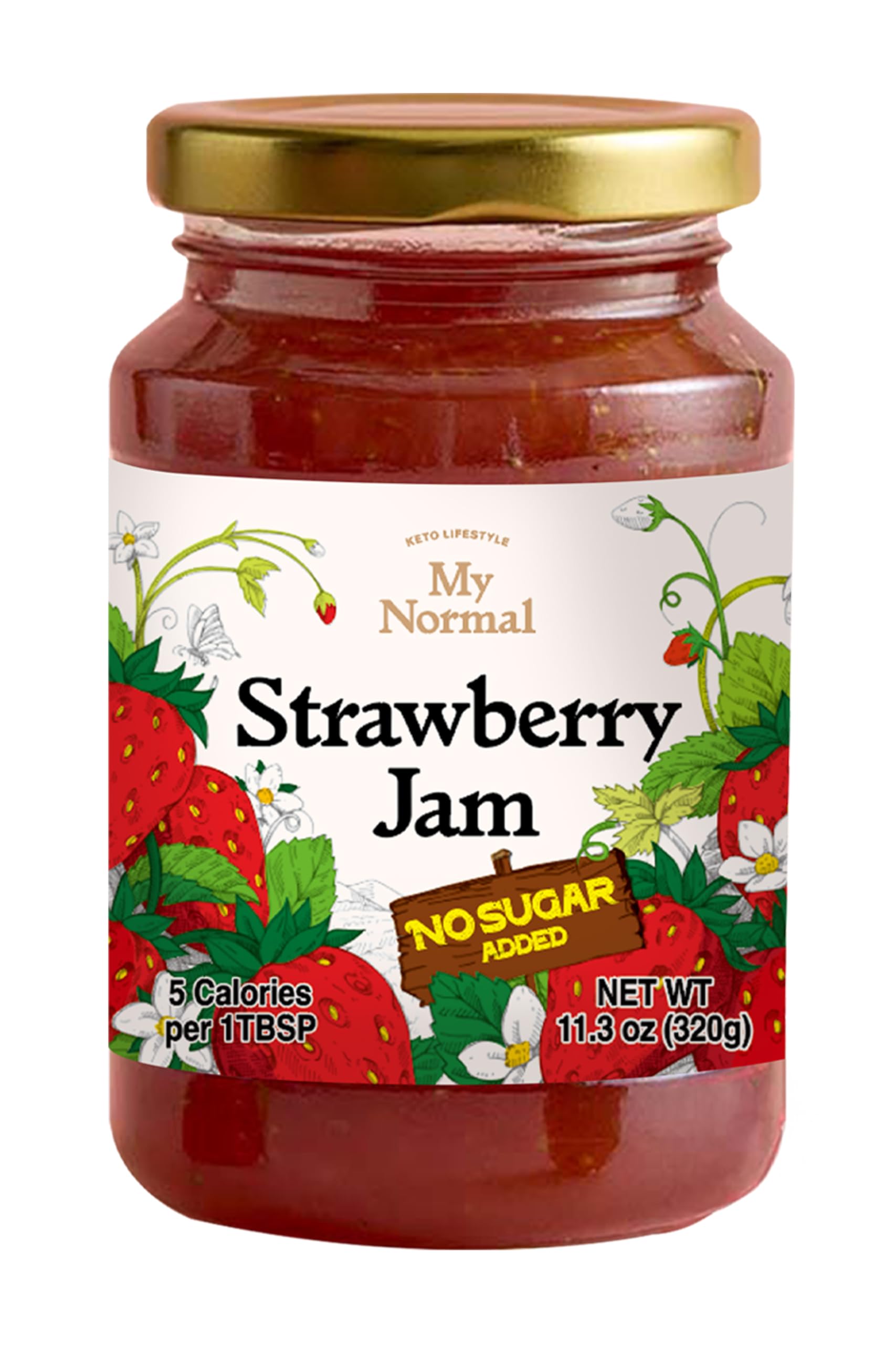 My Normal No Sugar Strawberry Jam Diabetic-Friendly, Strawberry 50% Fruit Jelly with Allulose, Keto & Zero Sugar Jam - Only 4 Ingredients, No Artificial Additives (320g, 11.28 oz)
