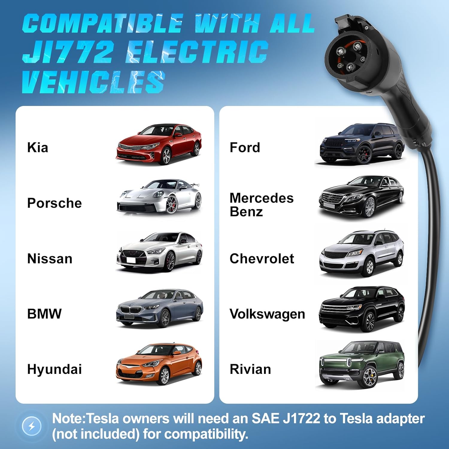 Portable EV Charger Level 2, 40Amp 240V, Electric Vehicle Charger with 16.5FT Cable, Compatible with SAE J1772 EVs, Scheduled Charging, Adjustable Current