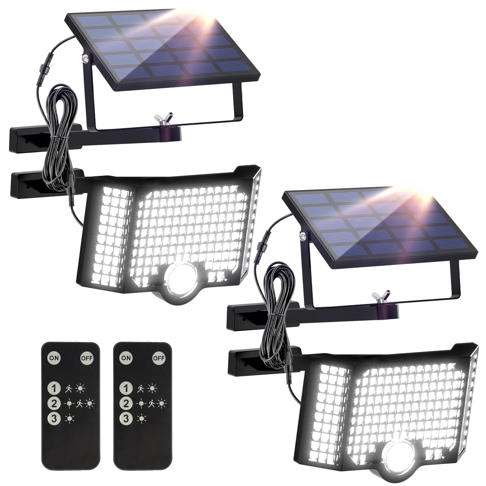 Sunklly Solar Lights Outdoor Motion Sensor with Remote Control,Solar Security Flood Lights with 182 LED 6500K IP65 Waterproof Solar spot Lights Wall Lights Dawn Lighting for Garage(2 Pack)