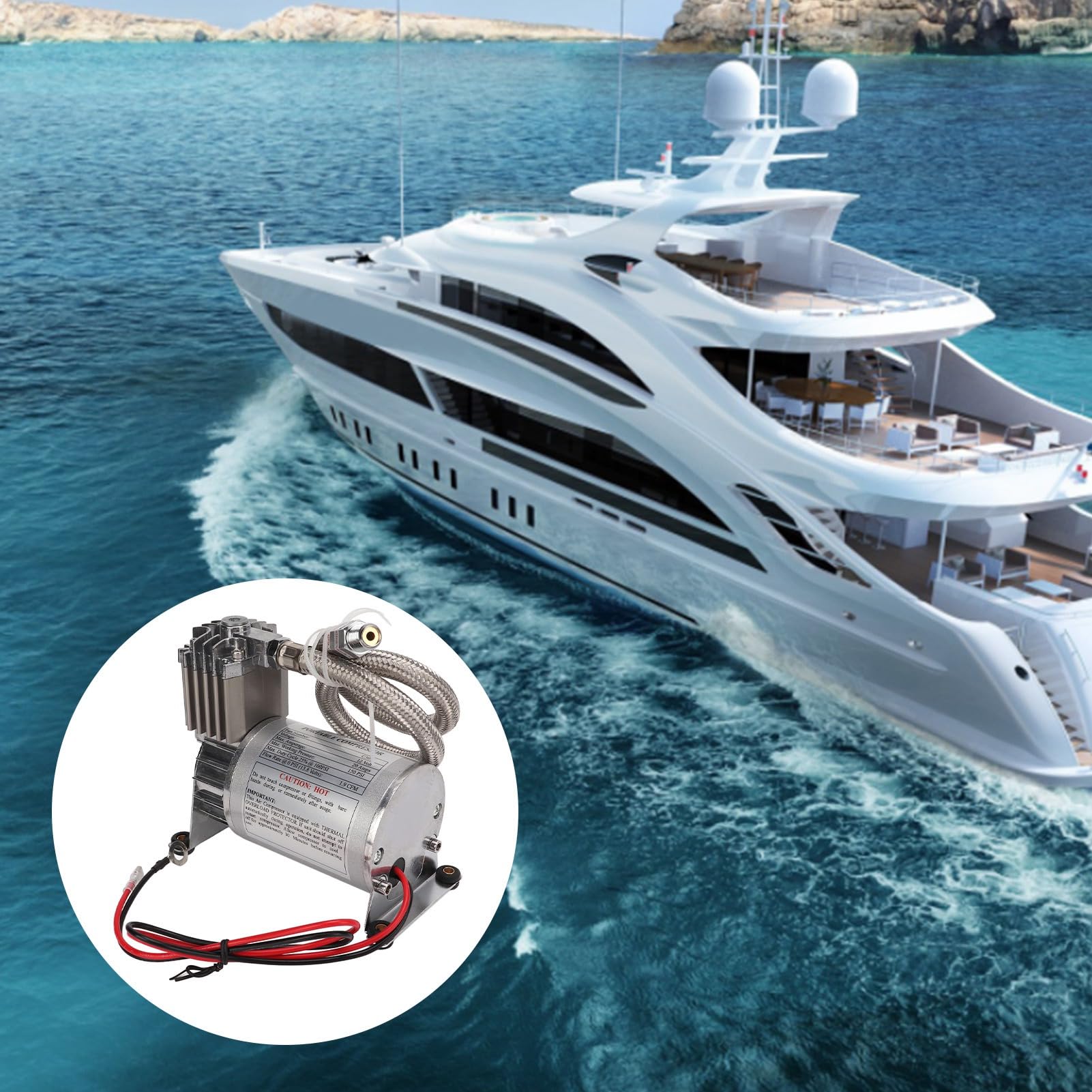 Compresseur D'air Robuste 20A 150 PSI en Métal, Compresseur Portable Voiture, pour Véhicules 12V, Yachts et Bateaux, Modification o et vidéo de voiture