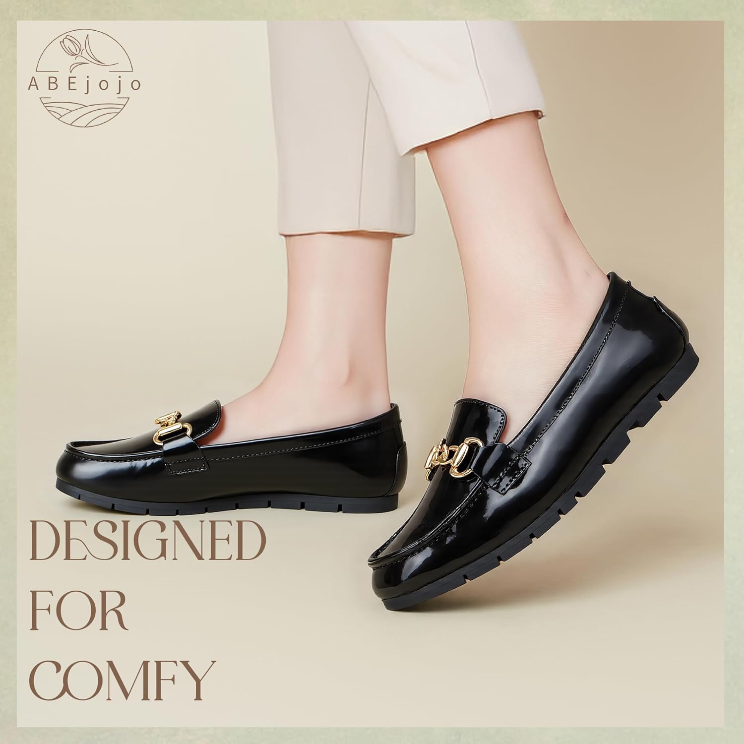 ABEJOJO(アベジョジョ) レディース ローファーシューズ、快適なスリッポンカジュアルフラットペニーシューズ ウォーキング、ドラ