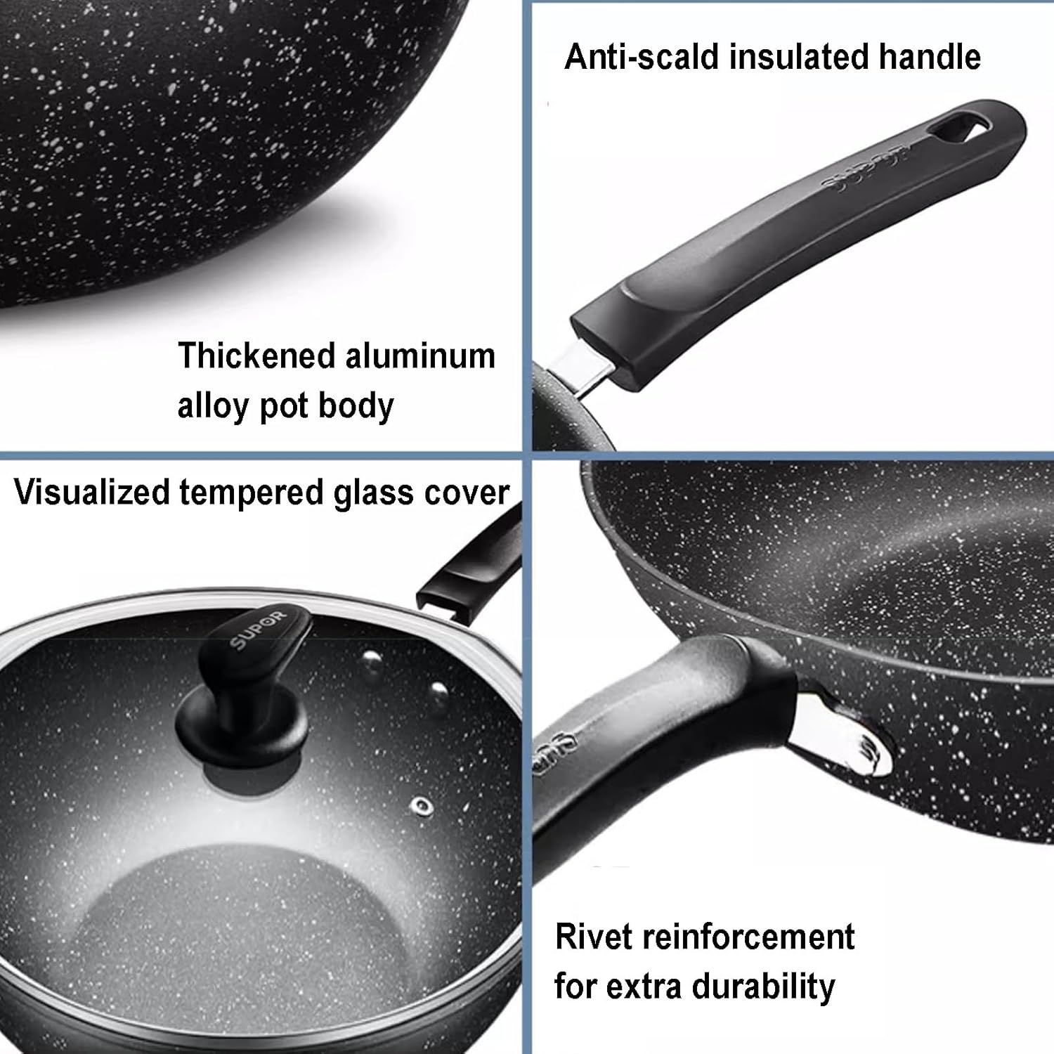 丸底中華鍋、平らな鉄鍋家庭用フライパン、卵オムレツステーキパン、蓋とハンドル付きキッチンレストランホテル用 (Color : Bla