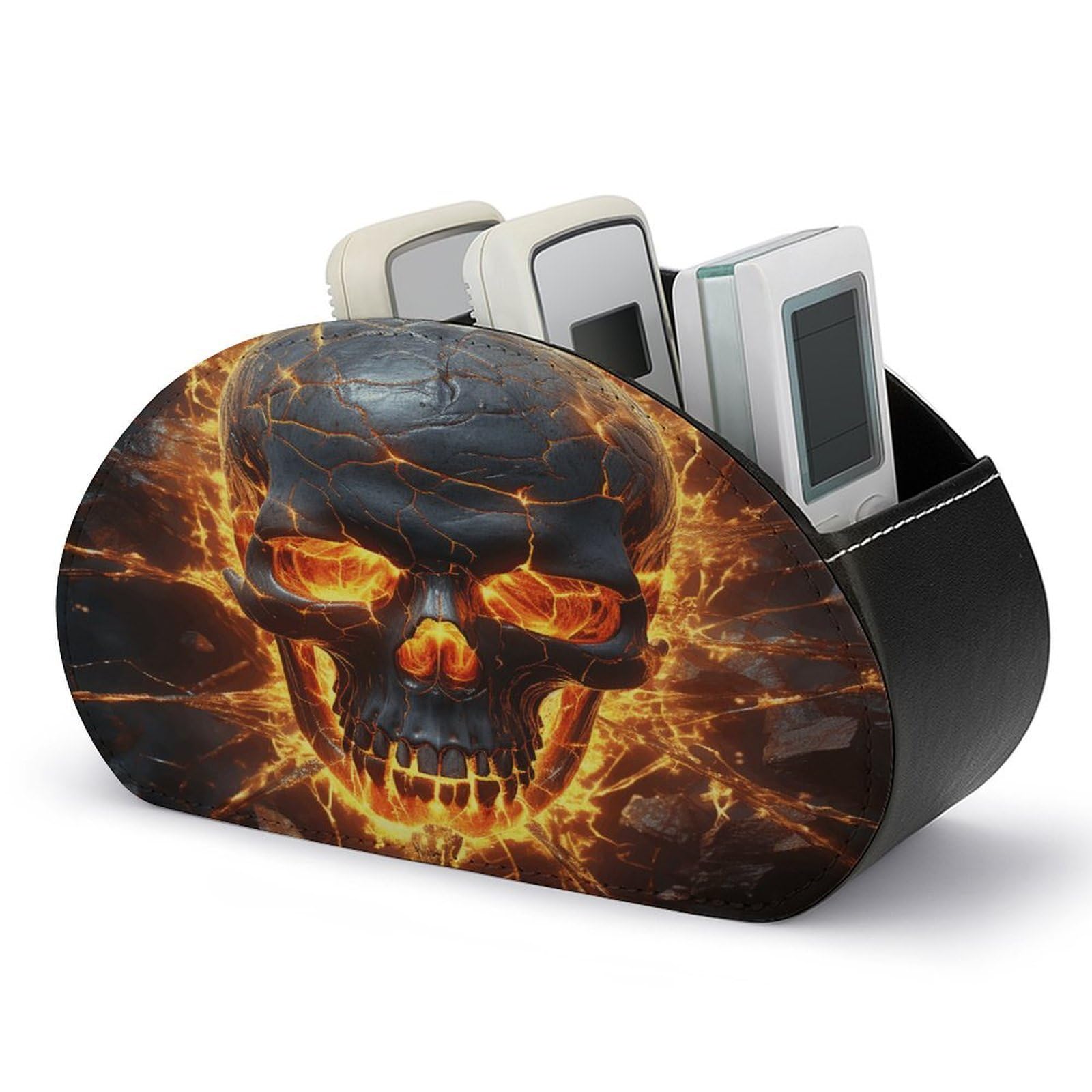 VstaDank Shattering of Skull Remote Control Holder with 5 Compartments PU Leather TV Remoter Caddy Desktop Organizer TV Remote Holder Remote Box for Media Controllers Office Supplies