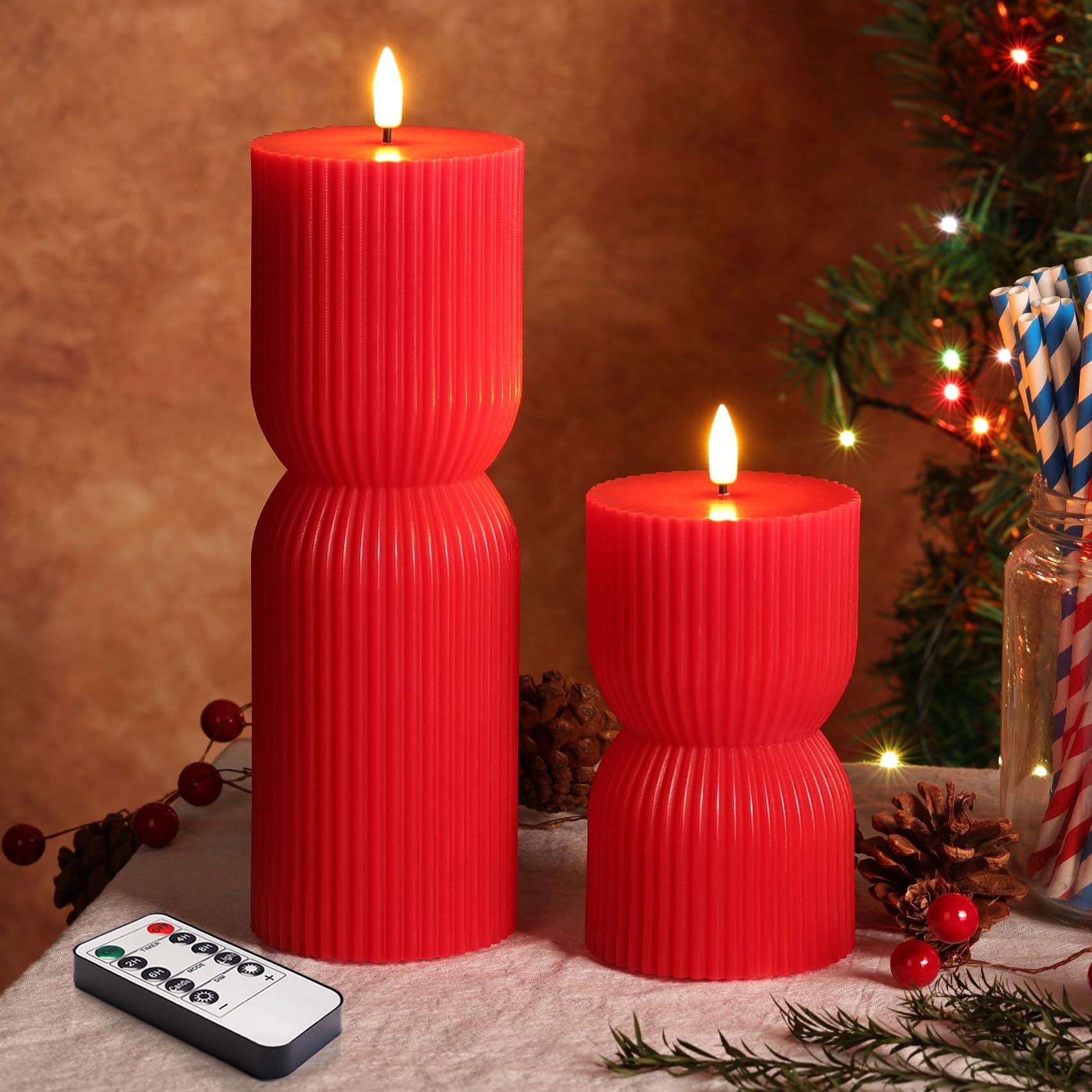 Photo 1 of ** the big candle is broken **
Girimax Red Ribbed Flameless Pillar Candles with Remote, Battery LED Wax Candles Flickering Valentines Day Decor Gift Set of 2
